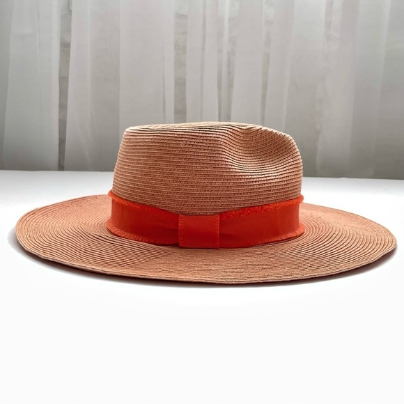 Hat Attack Orange Straw woven beach hat ribbon trim fedora